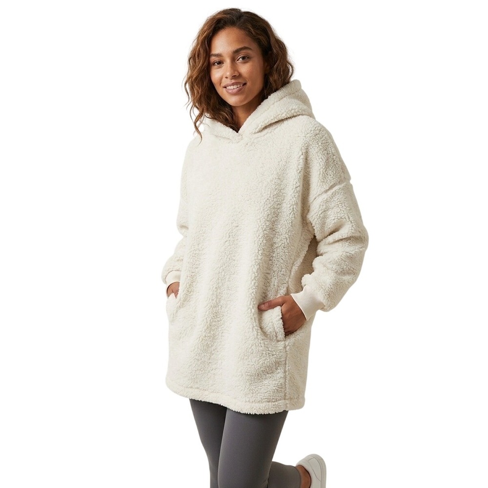 Gap Teen‎ Sherpa Fleece Hoodie Oversized Pullover Cream White Size 10